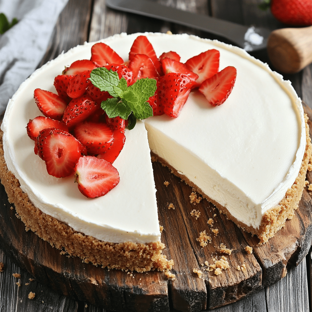 No bake cheesecake sliced with creamy filling