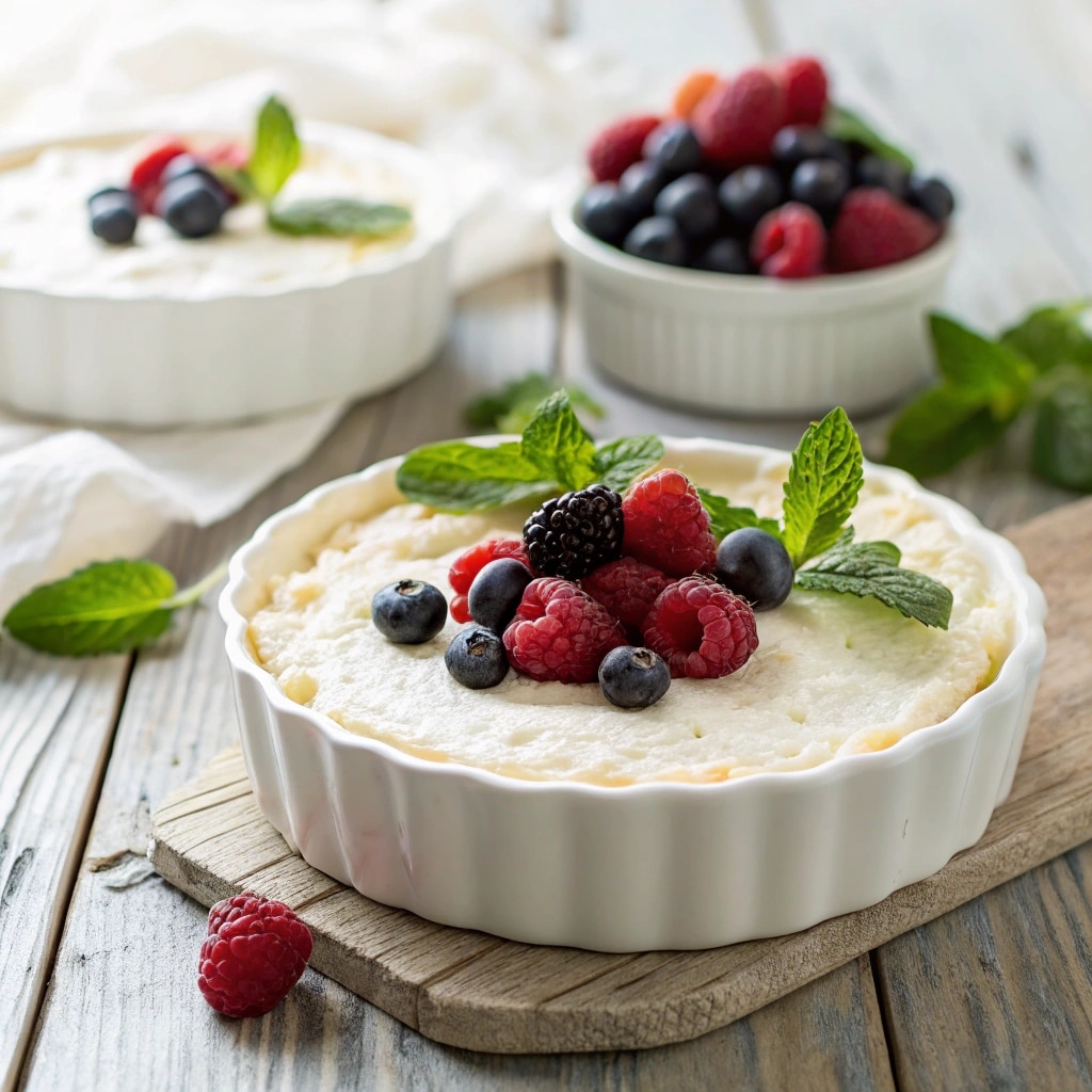 Easy 3 Ingredient No Bake Cottage Cheese Cheesecake for a Healthy Dessert 3 ingredient no bake cottage cheese cheesecake 3 ingredient no bake cottage cheese cheesecake served with berries