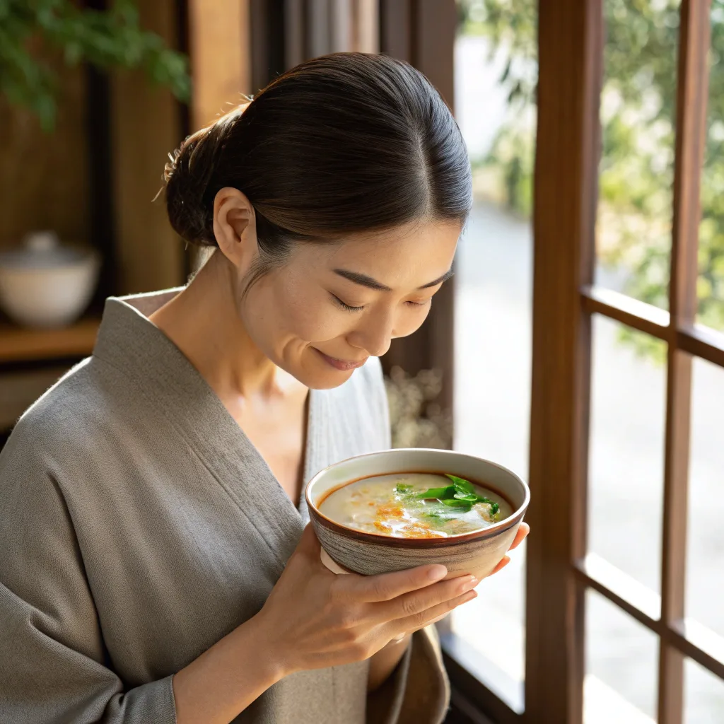 Easy Japanese Clear Soup Recipe – Light, Healthy, and Soul-Soothing Broth 2025 Japanese clear soup woman holding Japanese clear soup for gut relief