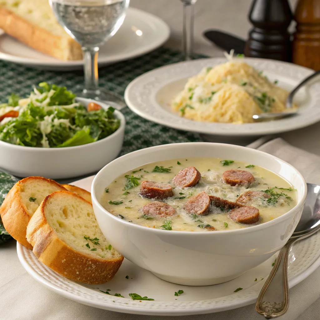 Creamy Parmesan Italian Sausage Soup – The Ultimate Comfort Bowl You’ll Crave Creamy Parmesan Italian Sausage Soup Creamy parmesan soup with garlic bread and salad