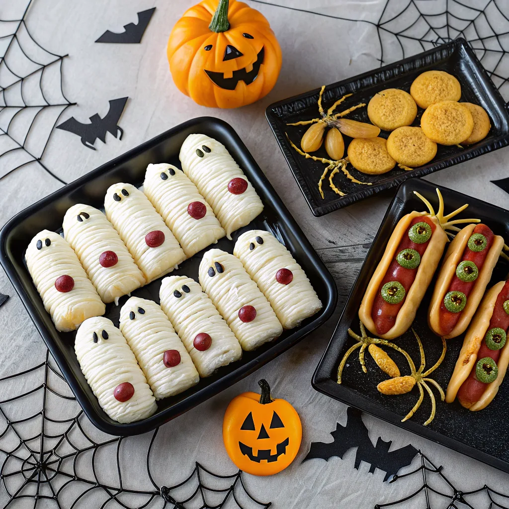 Healthy Halloween appetizers with vegetables and dips